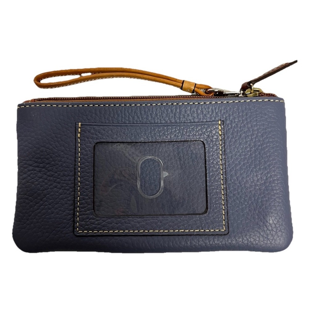 Dooney & Bourke Pebble Leather Grain Flat Zip Clutch Wallet Cosmetic Grey Blue - Picture 4 of 5
